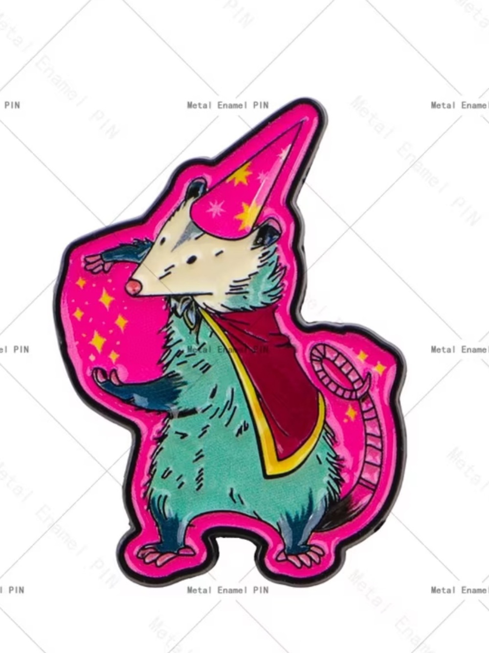 Whimsical Pink & Teal Wizard Rat Small Pets Enamel Pin